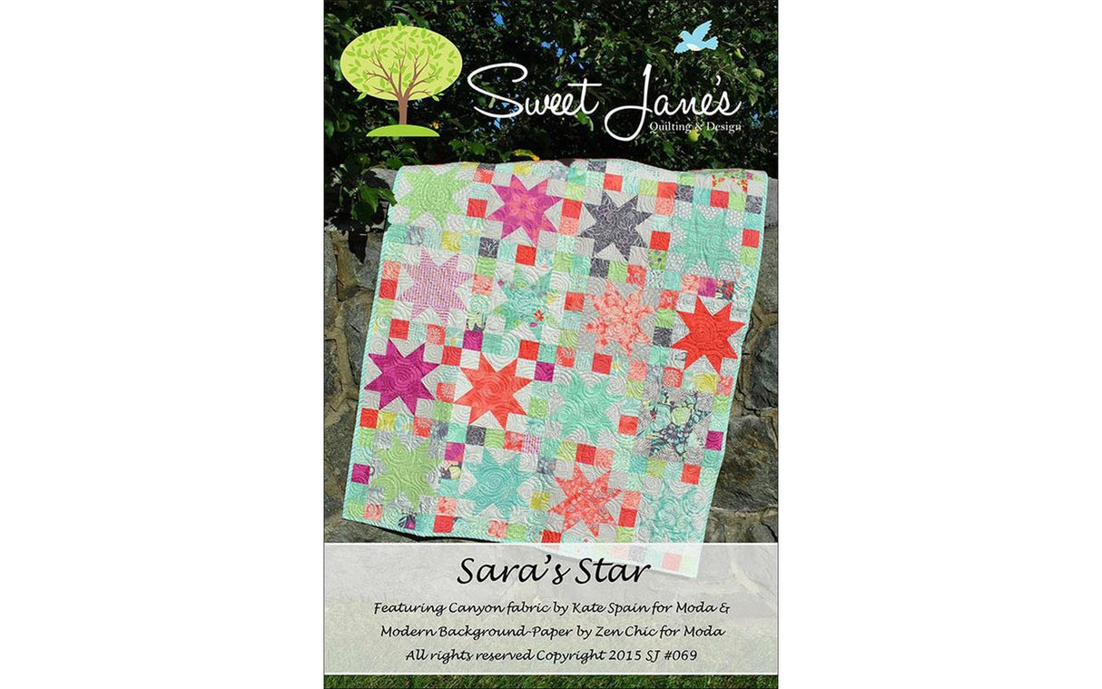 Sara's Star SJ069, Paper pattern by Sweet Jane's Quilting and Design Finished Size 41 x 52 inches