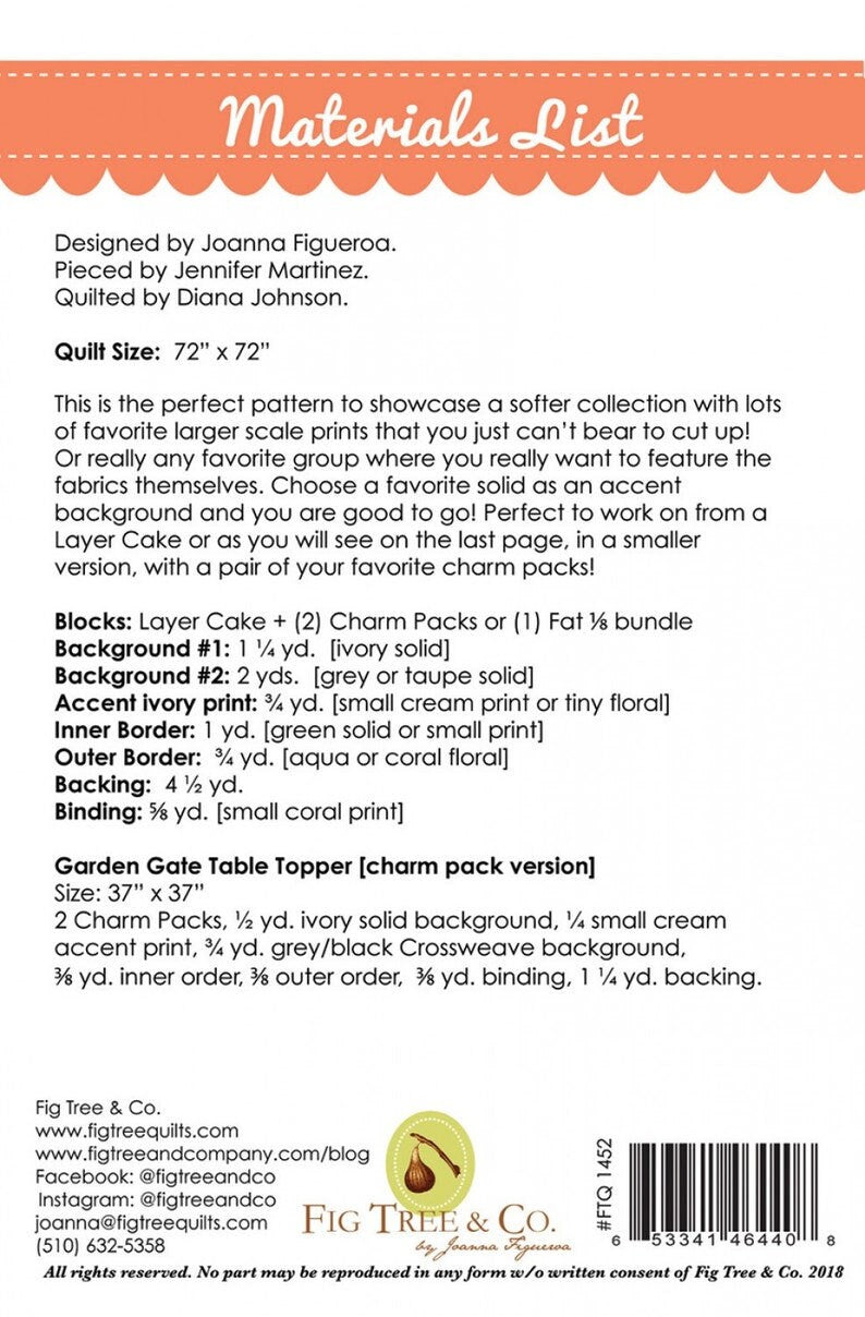 Garden Gate Quilt Pattern Only FTQ1452 by Fig Tree and Co.