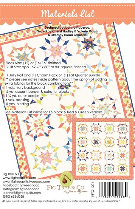 Starfish Printed Pattern Only By Joanna Figueroa, From Fig Tree Quilts