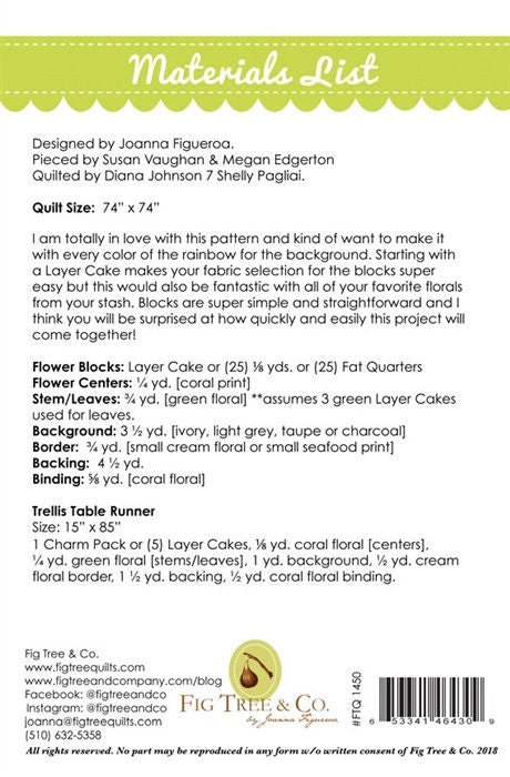 Trellis Quilt Pattern Paper Only by Fig Tree Quilts 74" x 74"