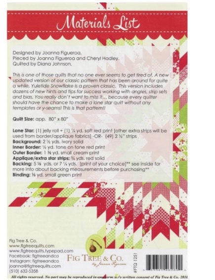 Yuletide Snowflake Quilt Pattern Only by Fig Tree Quilts FTQ1251