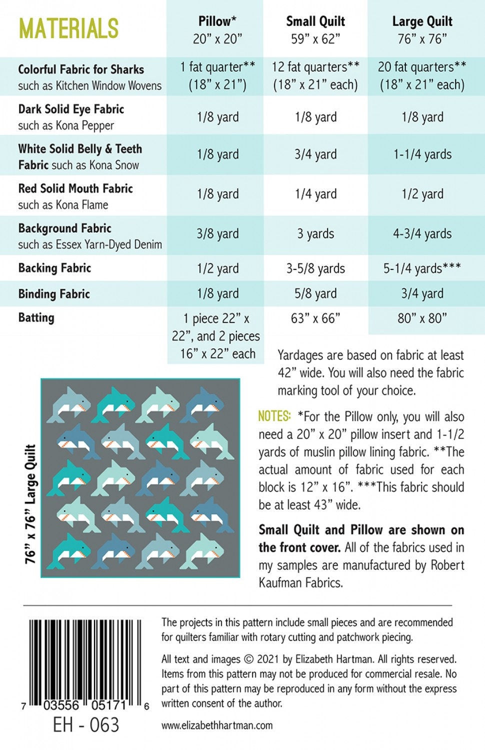 Social Sharks Quilt Pattern EH063 by Elizabeth Hartman Paper Pattern ONLY