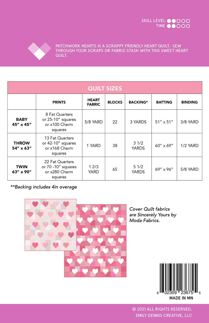 Patchwork Hearts Quilt Pattern # QLP143 by Quilty Love 3 sizes available see 2nd photo