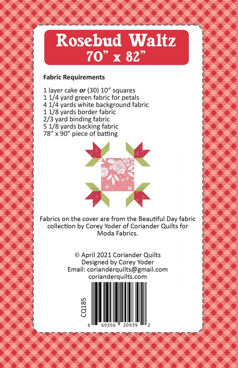 Rosebud Waltz Quilt Pattern by Coriander Quilts CQ185P
