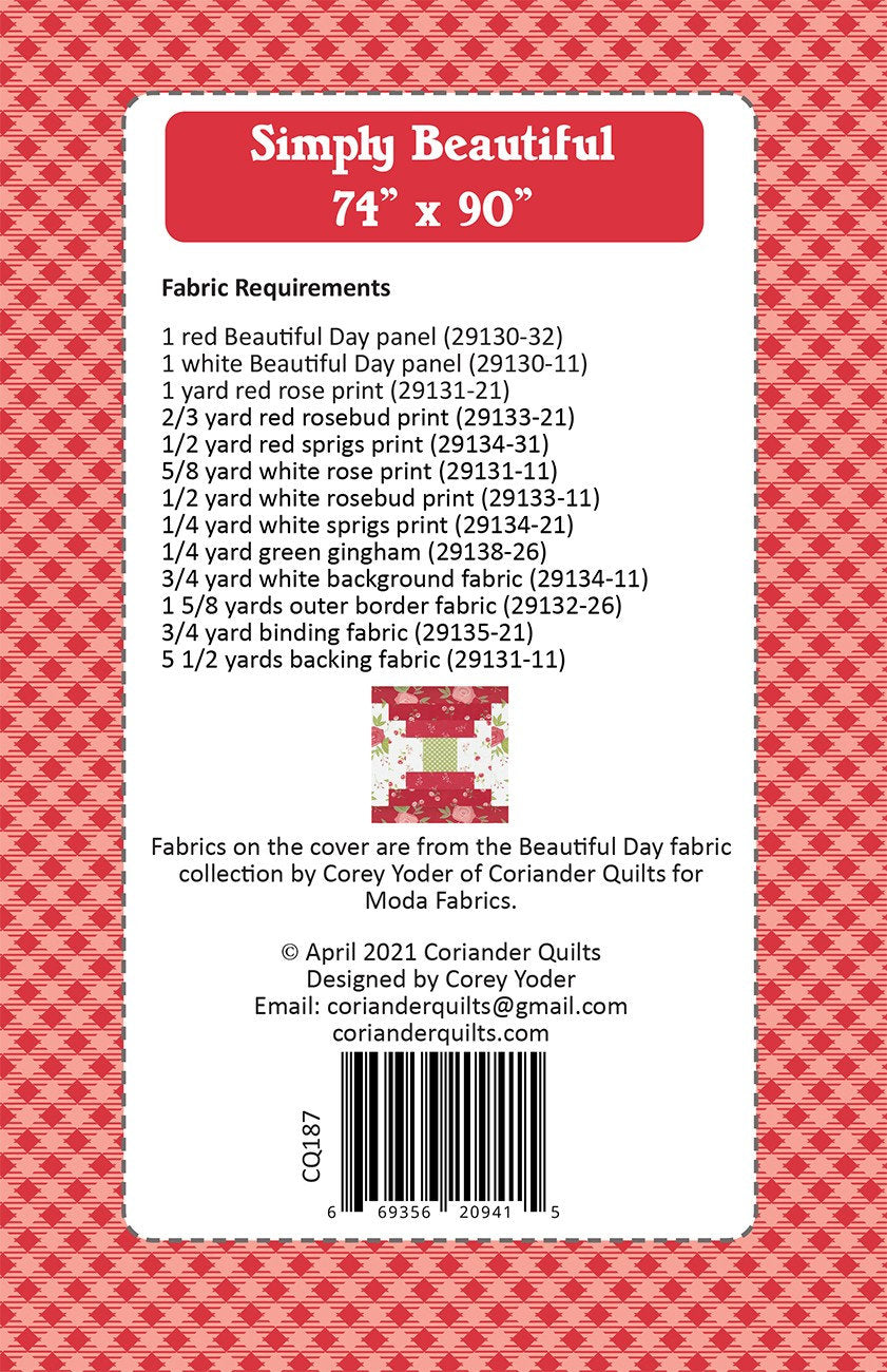 Simply Beautiful Quilt Pattern CQ187 74 x 90