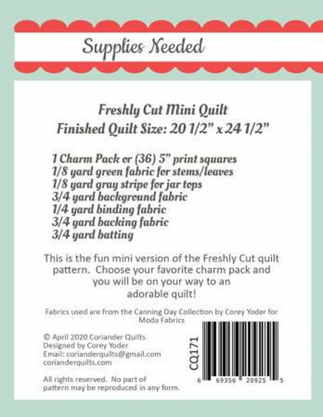 Freshly Cut Mini Quilt Pattern by Coriander Quilts CQ171 Bin MP