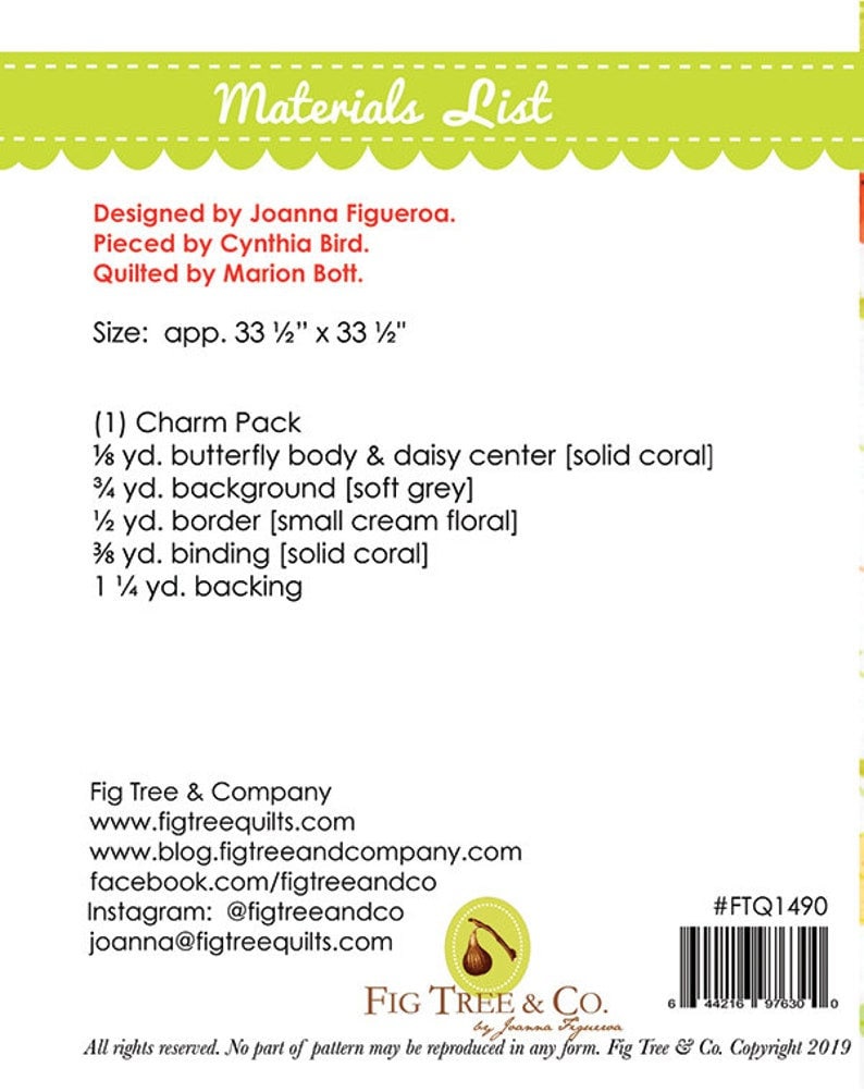 Mini Daisies and Butterflies pattern only FTQ1490 by Fig Tree & Co. Bin MP