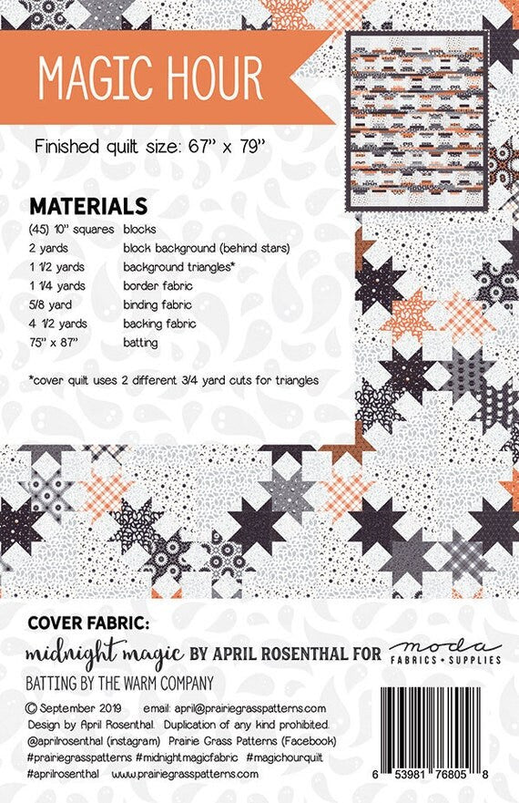 Magic Hour Printed Quilt Pattern by April Rosenthal for Prairie Grass Patterns Finished Size 66" x 78"