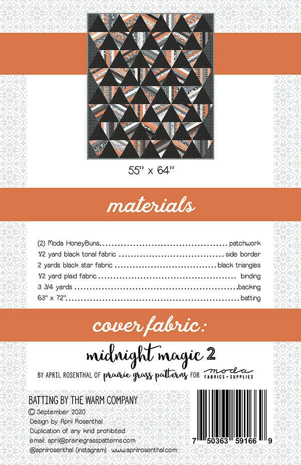 Moonbeam Printed Quilt Pattern by April Rosenthal for Prairie Grass Patterns Finished Size 55" x 64"