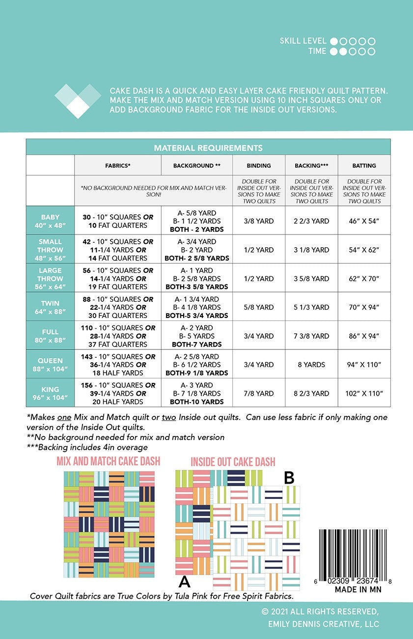 Cake Dash Quilt Pattern # QLP142 by Quilty Love - Layer cake friendly - 6 sizes