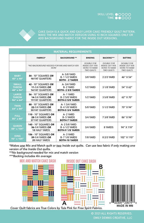 Cake Dash Quilt Pattern # QLP142 by Quilty Love - Layer cake friendly - 6 sizes