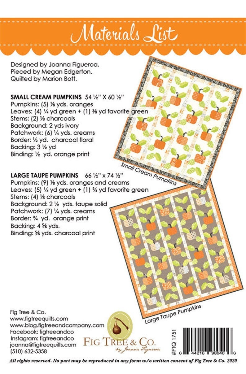 Pumpkin Farm Quilt  pattern only FTQ1751 by Fig Tree Quilts