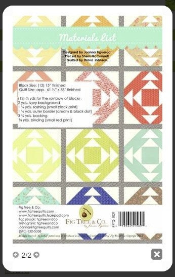 Sunshine Quilt Pattern Paper Only by Fig Tree Quilts 61 1/2 x 78 inches