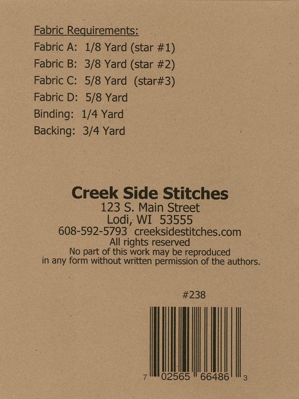 Stars Table Topper 24 1/2" x 24 1/2" Printed Pattern only CSS238, by Creek Side Stitches, quick and easy