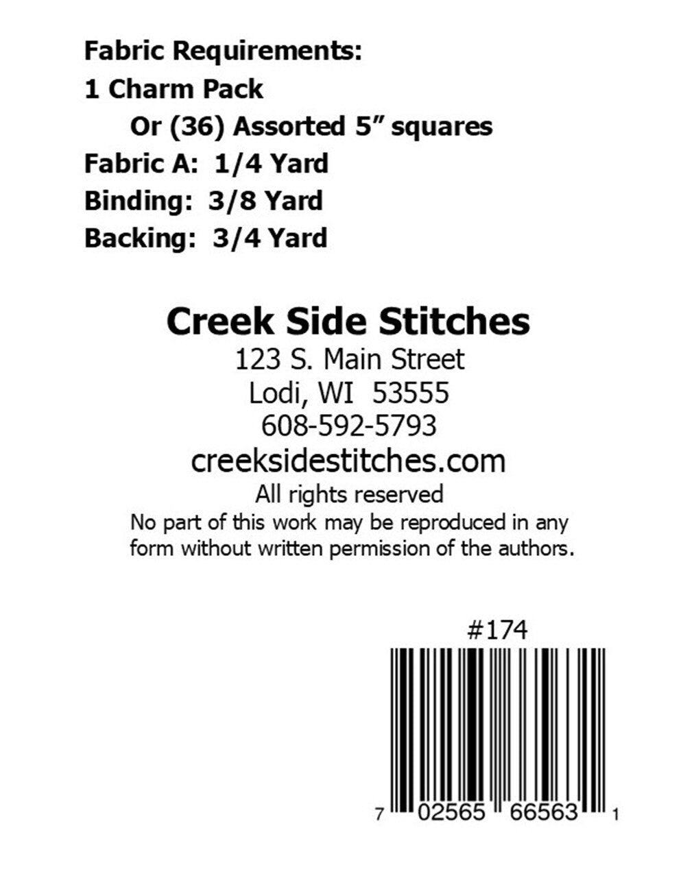 Charming Quarters # CSS174 From Creek Side Stitches, precut friendly