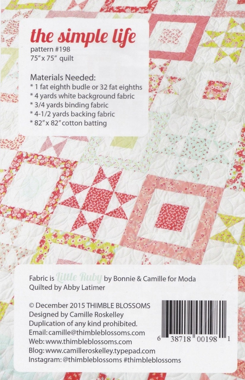 The Simple Life Quilt Printed Pattern ONLY, From Thimble Blossoms By Roskelley, Camille  TBL198