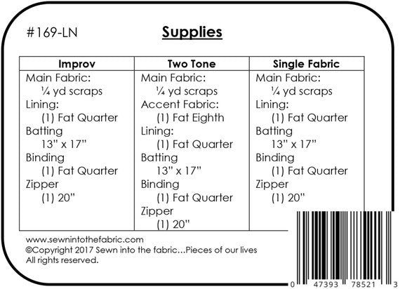 Zip It Mini Pattern by Sewn into the fabric... Pieces of Our LIves #169LN Bin MP