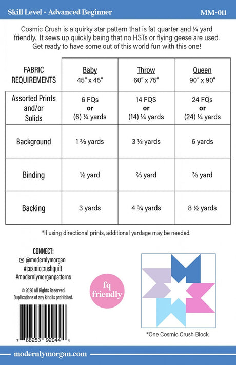 Cosmic Crush MM-011 PAPER Quilt Pattern for Modernly Morgan