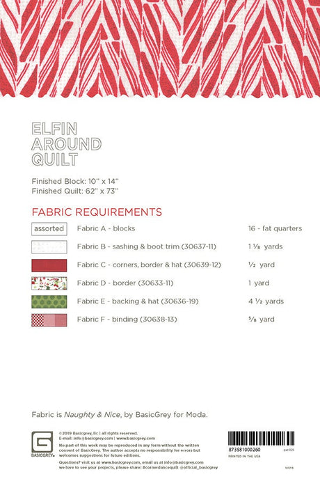 Elfin Around Quilt Pattern Paper Only PAT026 Basic Grey, 61 1/2"x 72 1/2"