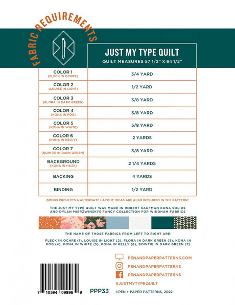 Just My Type Quilt Pattern PPP33 from Pen & Paper Patterns By Lindsey Neill