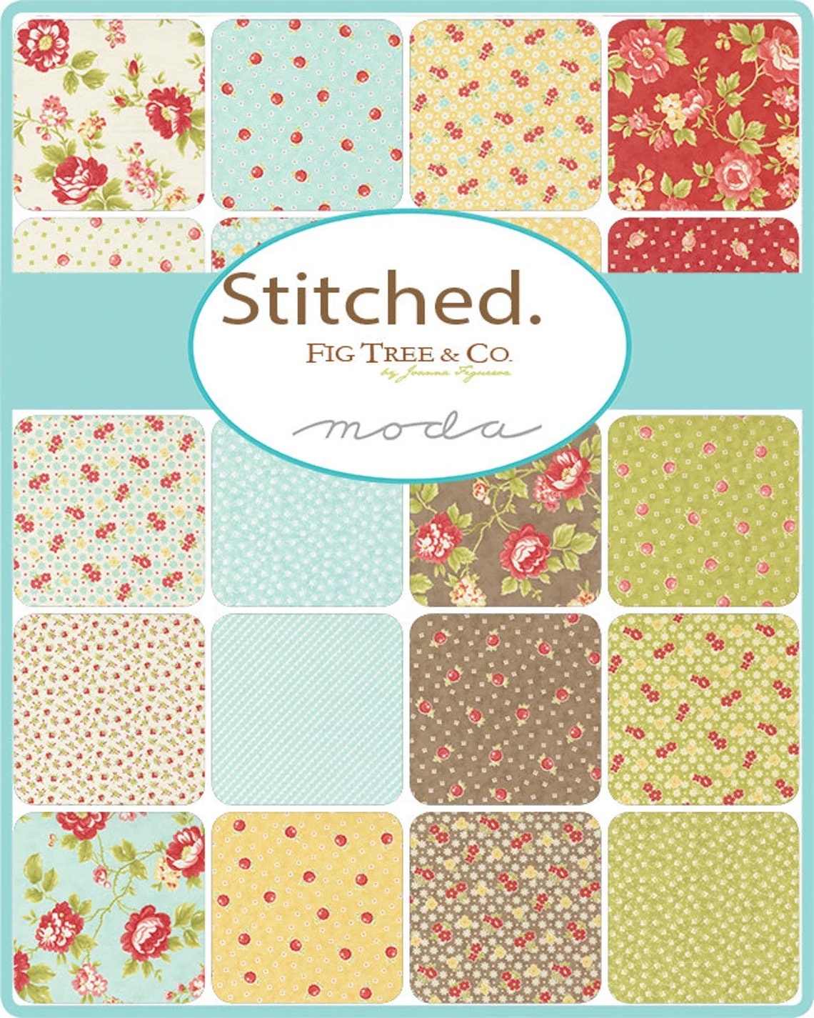 Stitched Half Yard Bundle by Fig Tree Quilts for Moda Fabrics includes 40 Prints Stitched by Fig Tree and Co