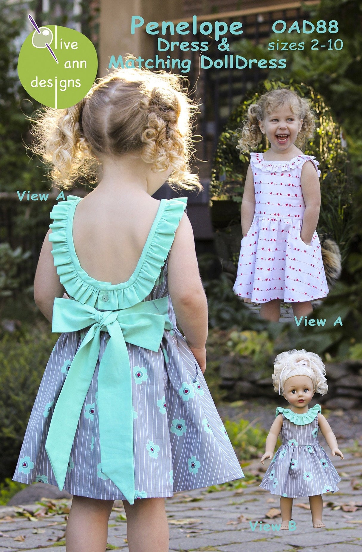 Penelope Dress and Matching Doll Dress Sewing Pattern by Olive Ann Designs Size 2-10
