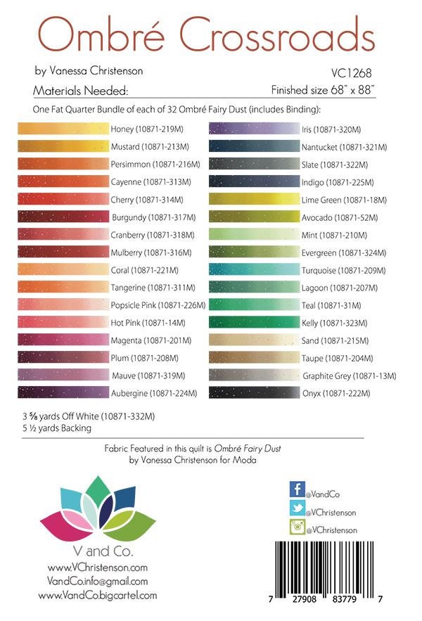 Ombre Crossroads quilt pattern VC1268 By V and Co. Paper Patter ONLY