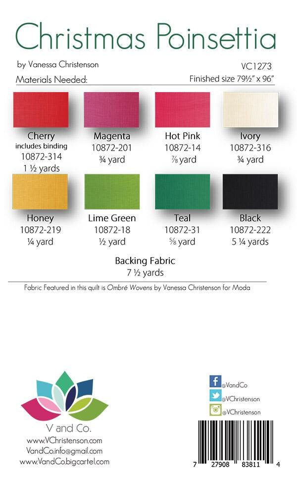 Christmas Poinsettia quilt pattern VC1273 By V and Co. Paper Patter ONLY