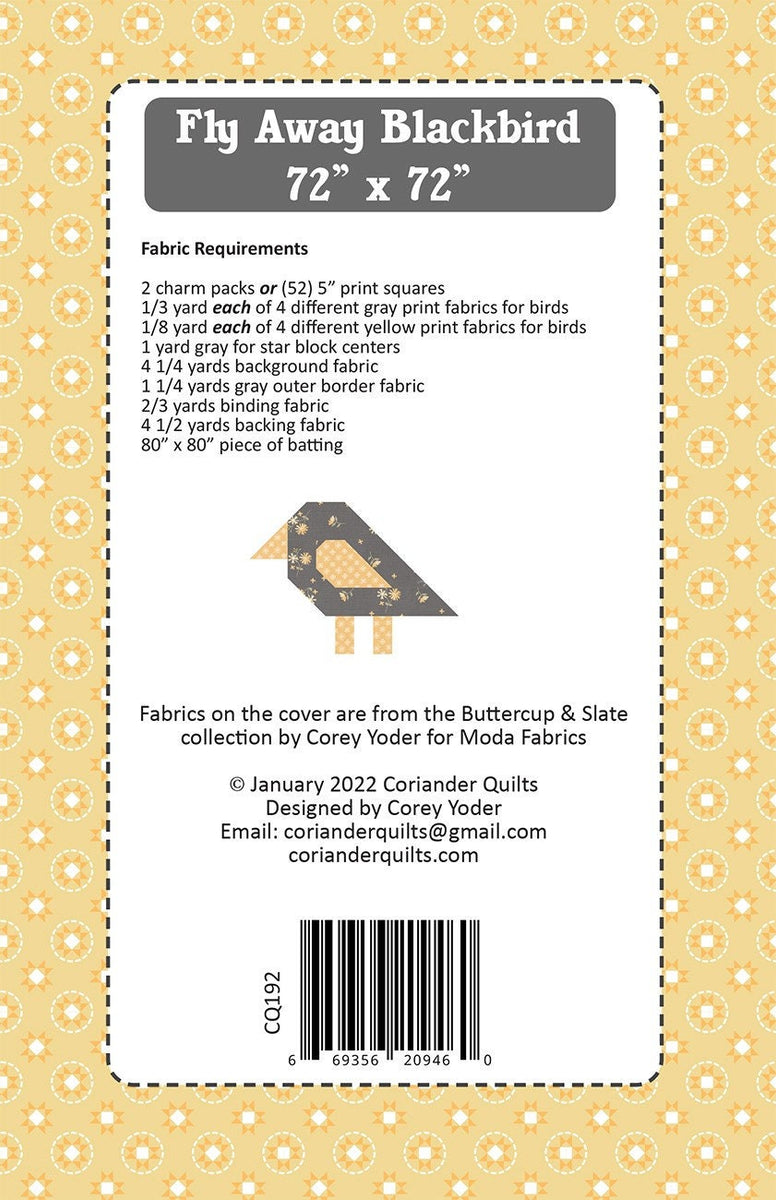 Fly Away Blackbird Quilt Pattern by Coriander Quilts CQ192 Starlit Quilts