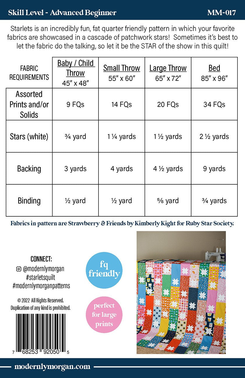 Starlets MM-017 PAPER Quilt Pattern for Modernly Morgan