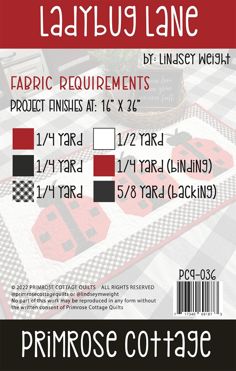 Ladybug Lane Pattern PCQ-036  Primrose Cottage Quilts