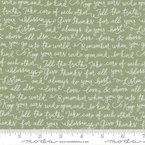 Country Rose Farmhouse Script in Sage 5172-14 by Lella Boutique for Moda Fabrics