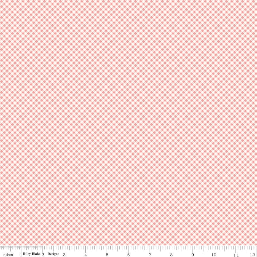 Bee Ginghams Coral Bee Ginghams Kassidy C12557-Coral by Lori Holt for Riley Blake Sold in 1/2 yard Increments