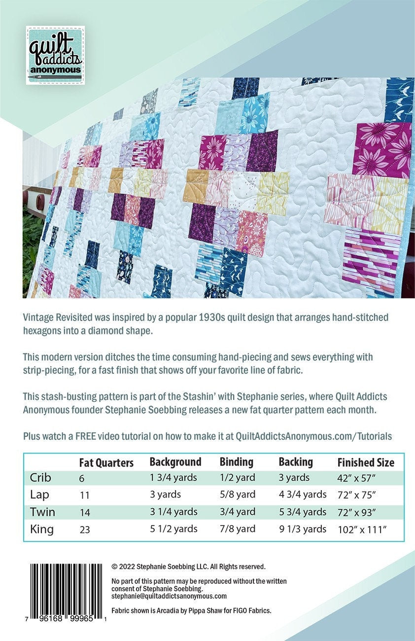 Vintage Revisited Quilt Pattern Paper Only by Quilt Addicts Anonymous in 4 sizes