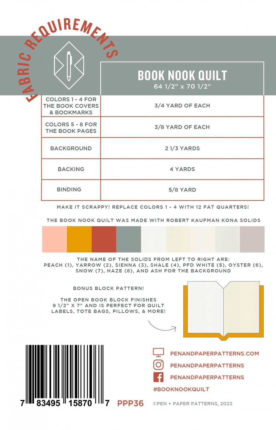 Book Nook Quilt Pattern PPP36 from Pen & Paper Patterns By Lindsey