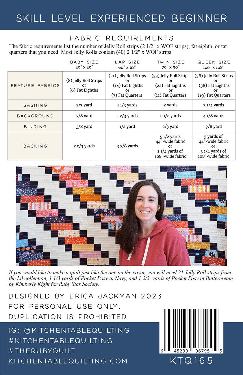 The Ruby Quilt Pattern KTQ165 by Kitchen Table Quilting (baby, lap, twin and queen sizes)