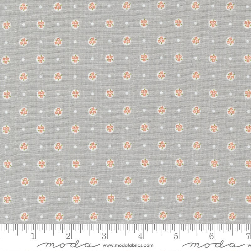 Peachy Keen Posy Polka Grey 29174-12 by Corey Yoder Sold in 1/2 yard increments cut continuously