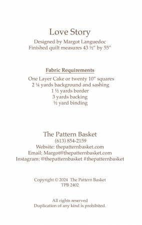 Love Story by The Pattern Basket, Margot Designs Paper Pattern ONLY 59 1/2 by 65 1/4