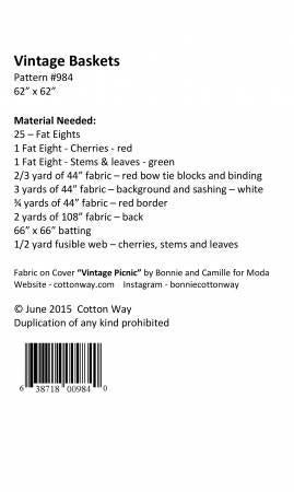 Vintage Baskets Quilt - Printed Pattern - 62” x 62" - Cotton Way by Bonnie Olaveson CW984