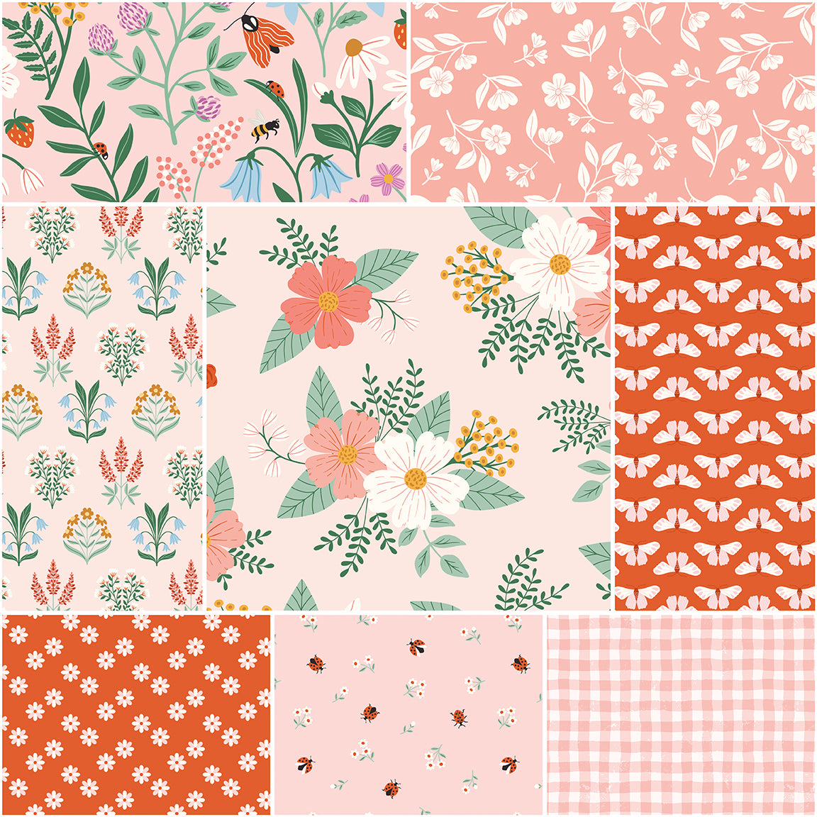 Meadow Moments Pink Colorway bundle includes 8 Fat Quarters