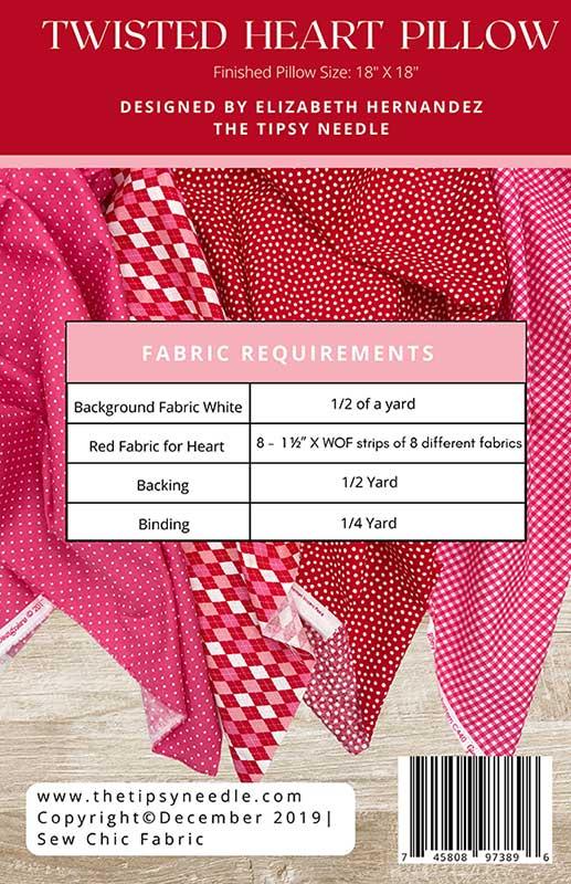 Twisted Heart Pillow Pattern TIPTTN-101 By Elizabeth Hernandez for The Tipsy Needle 18 x 18"