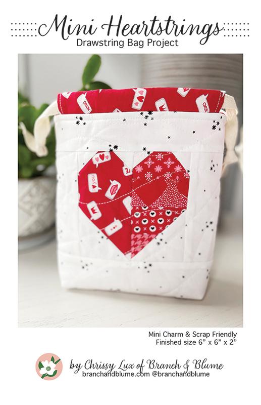 Mini Heartstrings Drawstring Bag Pattern BNB 2404 by Chrissy Lux for Sew Lux Fabric 6"x 6" x 2"