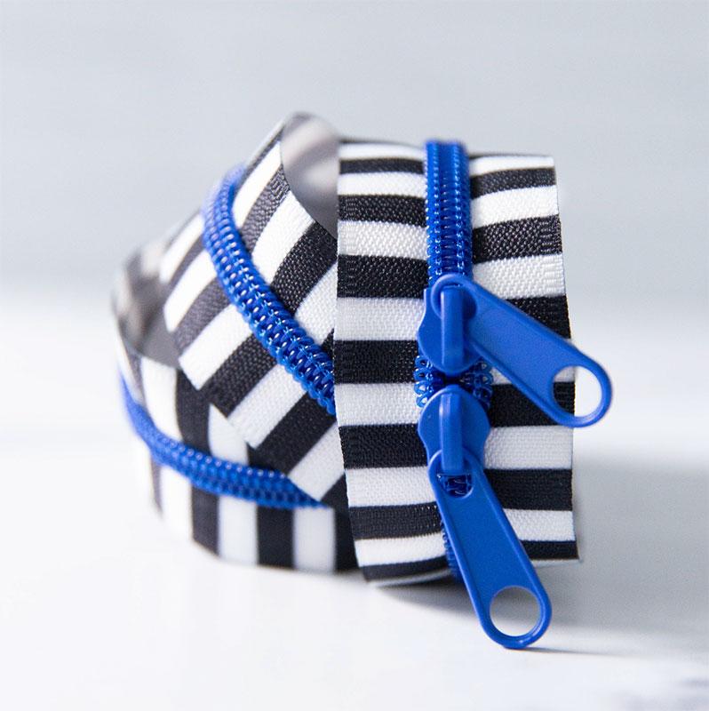 30" Zipper Black & White Blue Ribo includes 2 zipper pulls - SSCZ03 by Stitch Supply Co.