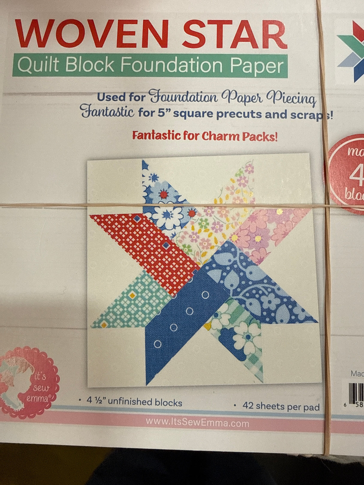 Woven star Quilt Block Foundation Paper