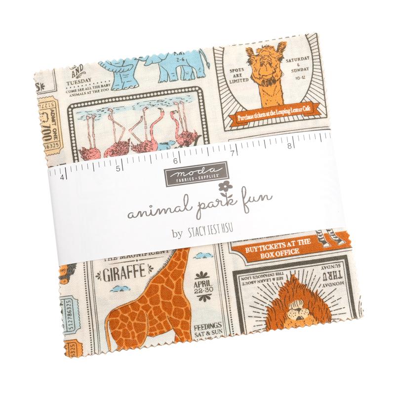 Animal Park Fun Charm Pack includes 42 - 5 Inch Squares by Stacy Iest Hsu 20960MC For Moda Fabrics bin 52