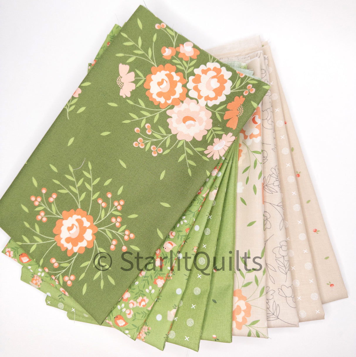 Abloom by Cory Yoder for Moda Fabric Green and Slate Color Bundle includes 9 Fat Quarters
