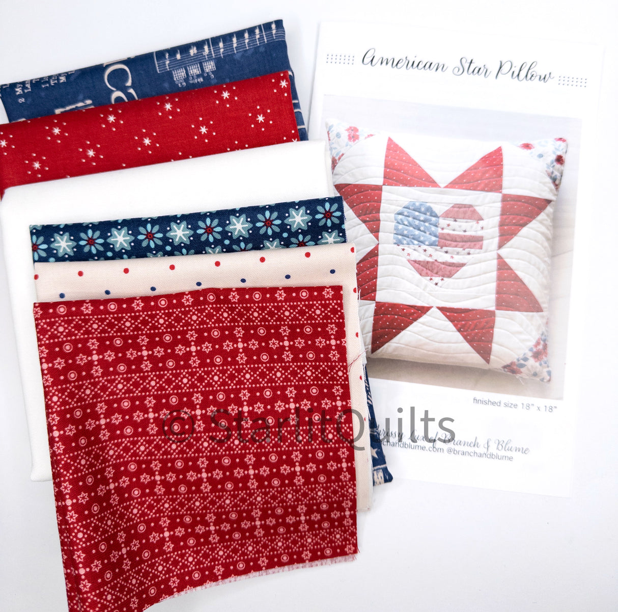 American Star Pillow Kit Include the pattern and fabric for the Pillow top and back
