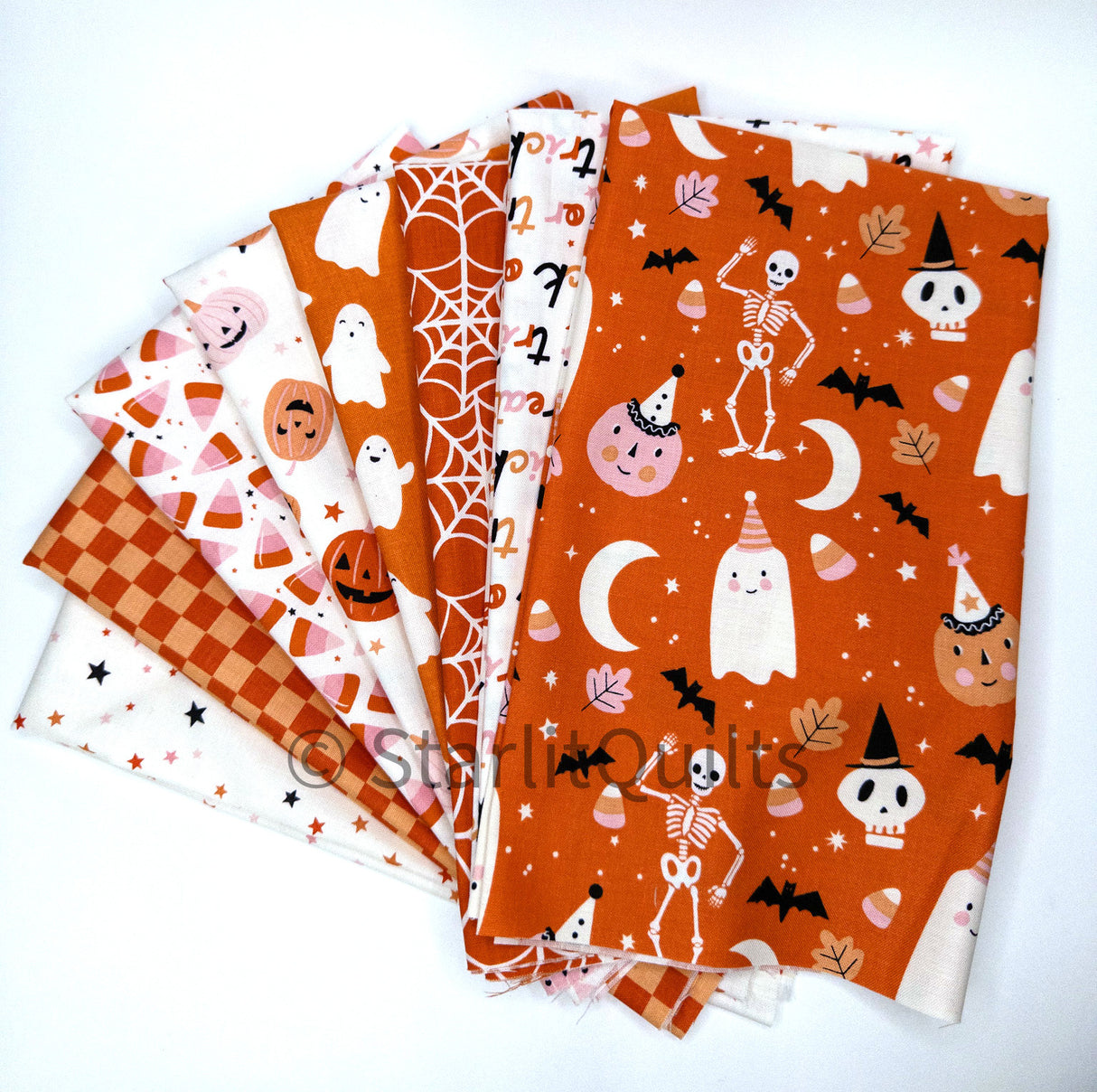 Hey Pumpkin Orange Color Bundle Includes 8 Fat Quarters cut by Starlit Quilts