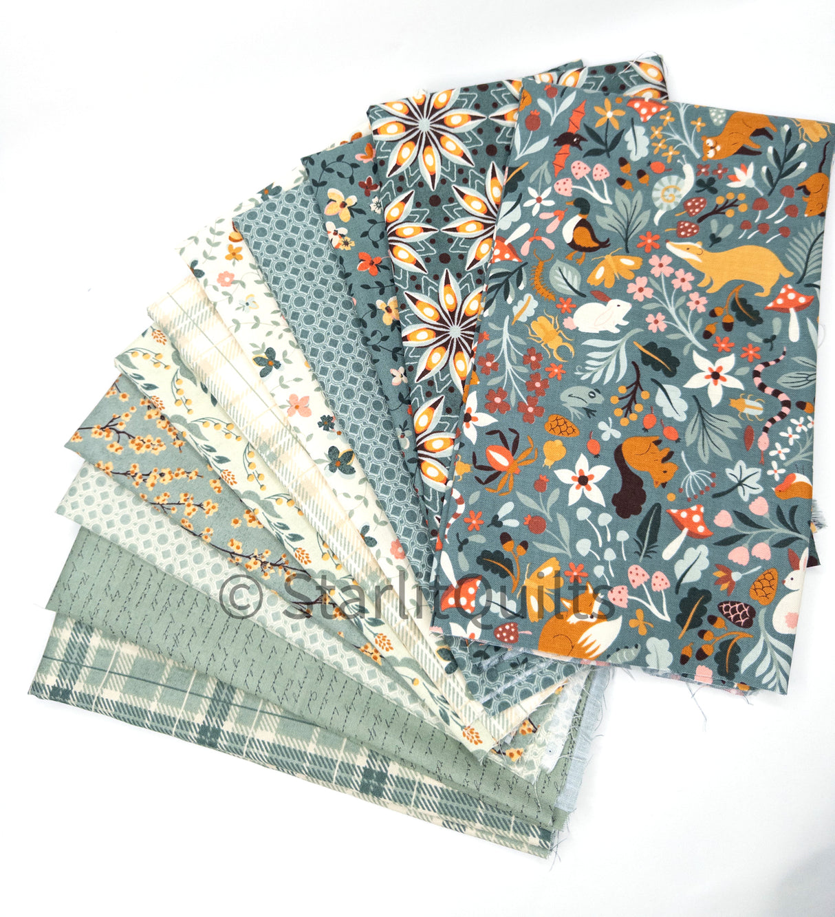 Acorn Hollow Sage and Eucalyptus Color Bundle includes 11 Fat Quarters By BasicGrey
