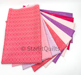 Essence Pinks and Purpe Color Bundle includes 9 Fat quarters by Fran Gulick of Cotton and Joy for Riley Blake